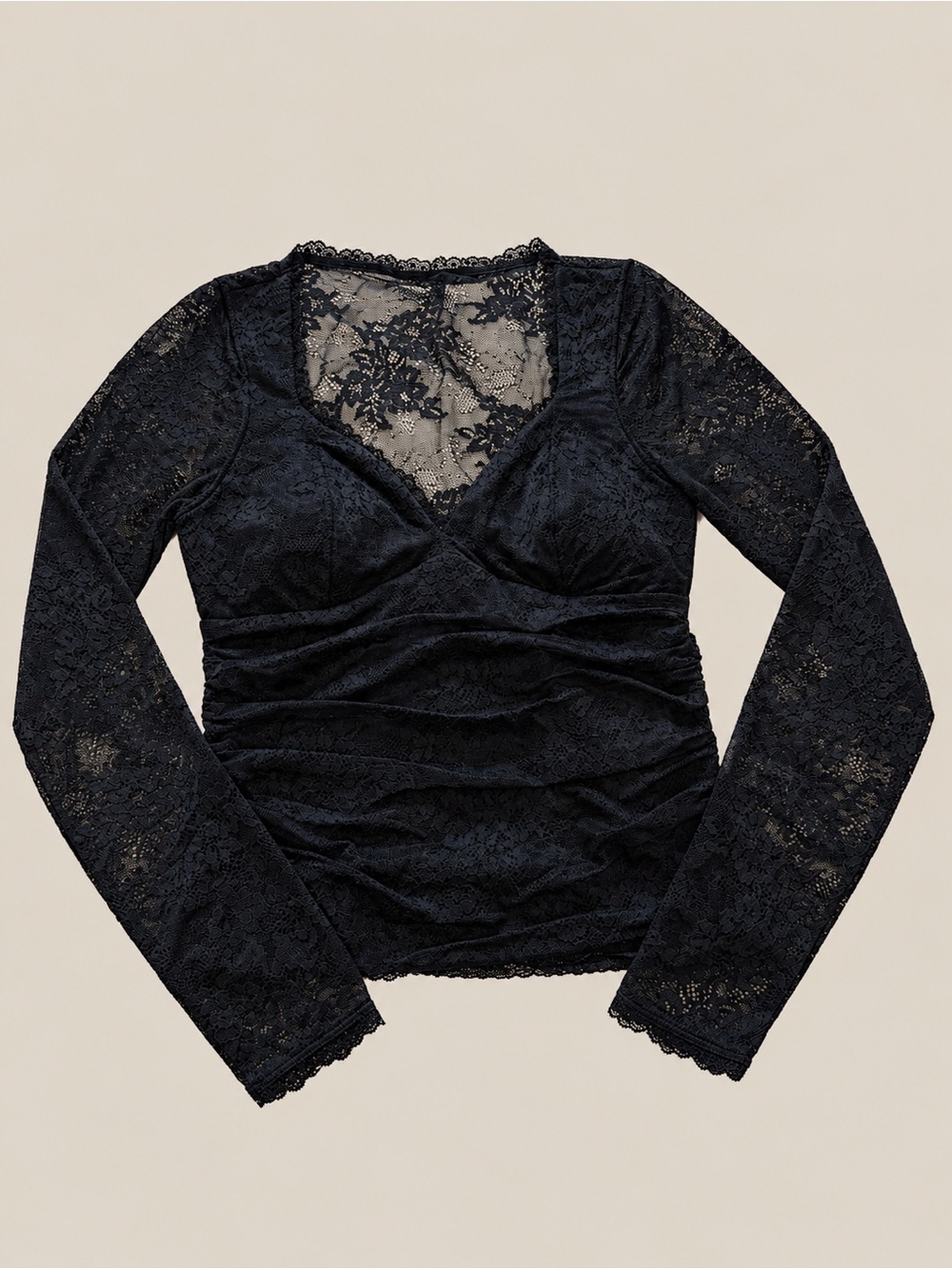 Abercrombie & Fitch Black Lace Long-Sleeve V-Neck Top